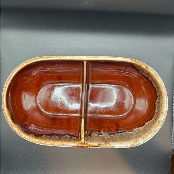 McCoy Brown Ceramic Divided Serving Dish - Picture 1 of 4